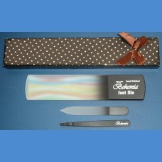 BOHEMIA pánská dárková sada - pinzeta + skleněná škrabka na paty 160/8mm a malý pilník 90/2mm Pro pány